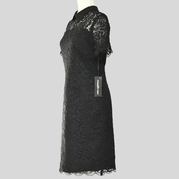 KARL LAGERFELD Lace Dress With Collar Black Size 6 - Picture 2 of 9
